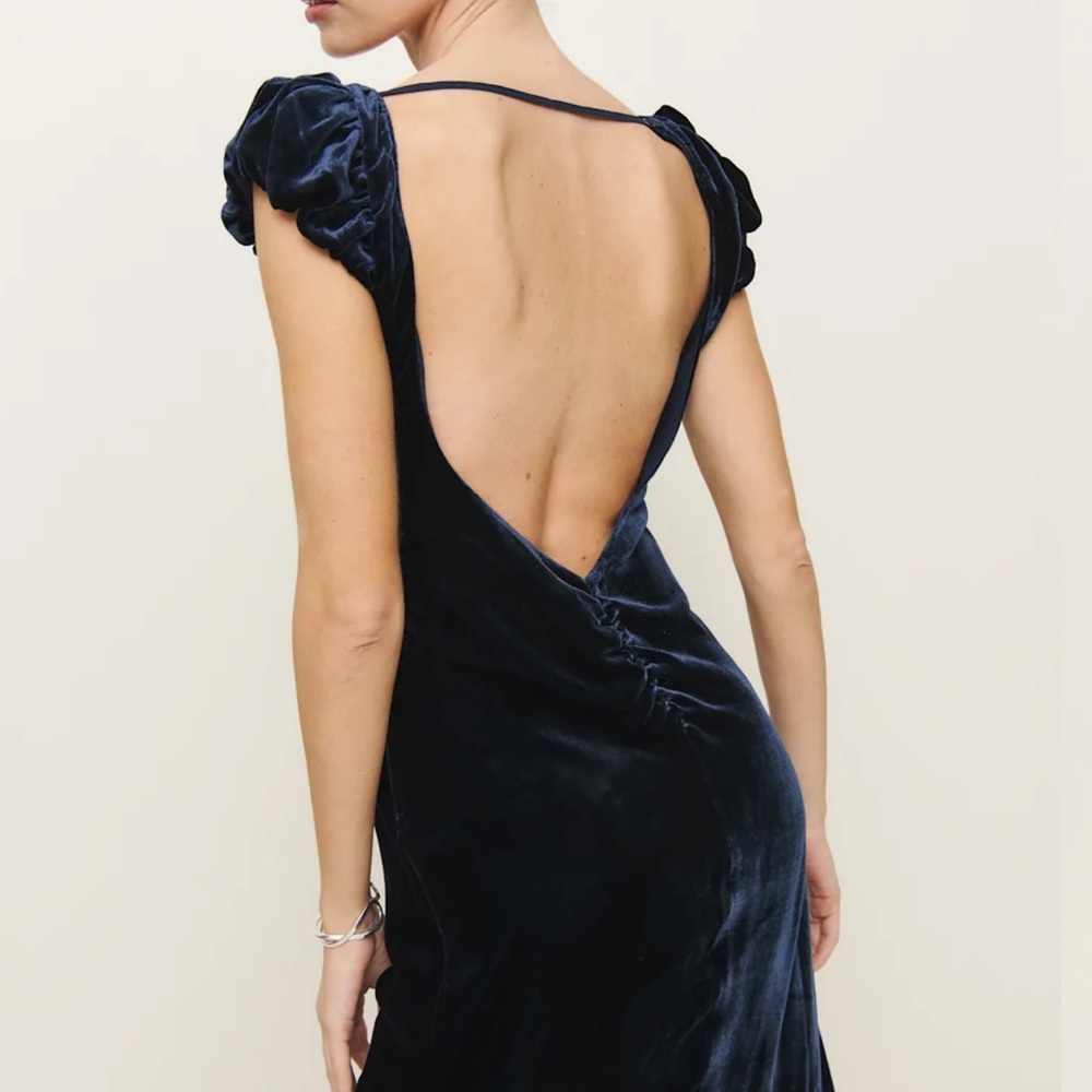 Reformation Rhia Velvet Dress Blue - Size 10 - Picture 3 of 6